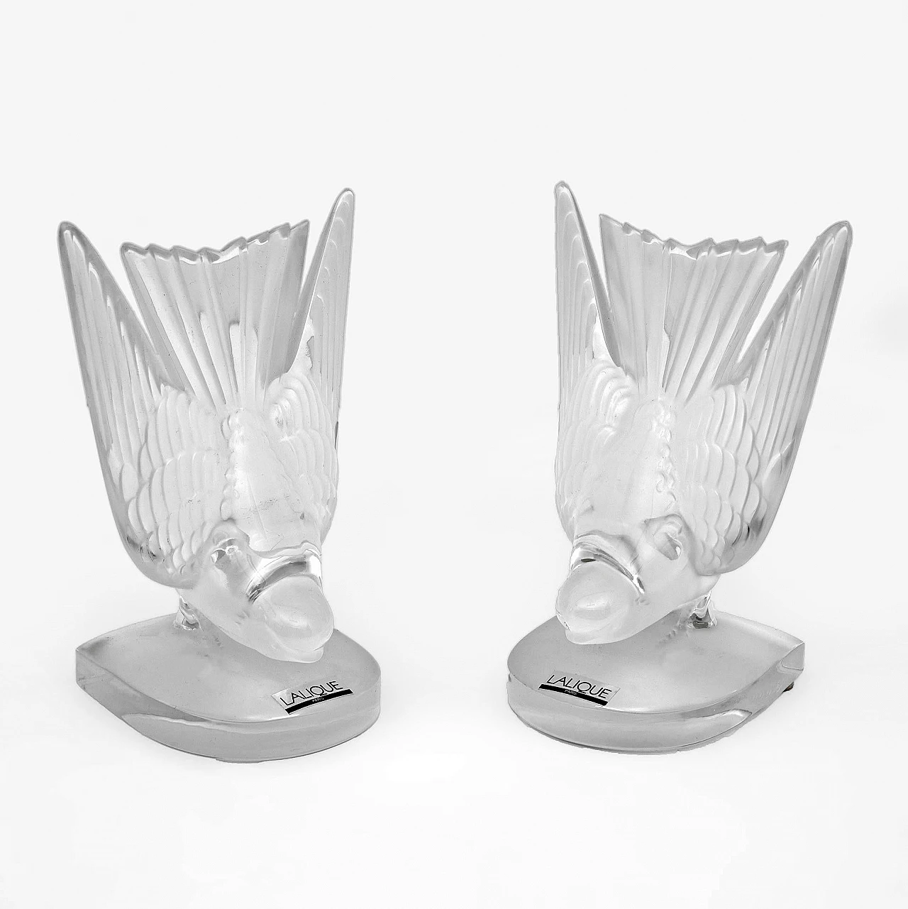 Pair of crystal Swallows bookends by Lalique, 1980s 2