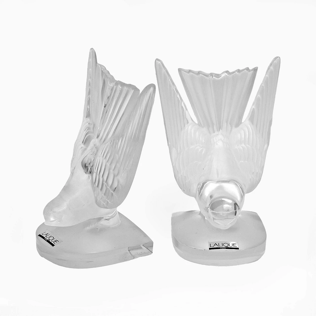 Pair of crystal Swallows bookends by Lalique, 1980s 3