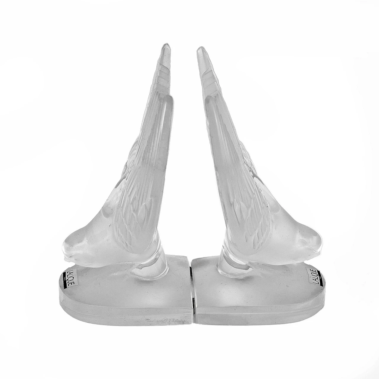 Pair of crystal Swallows bookends by Lalique, 1980s 4