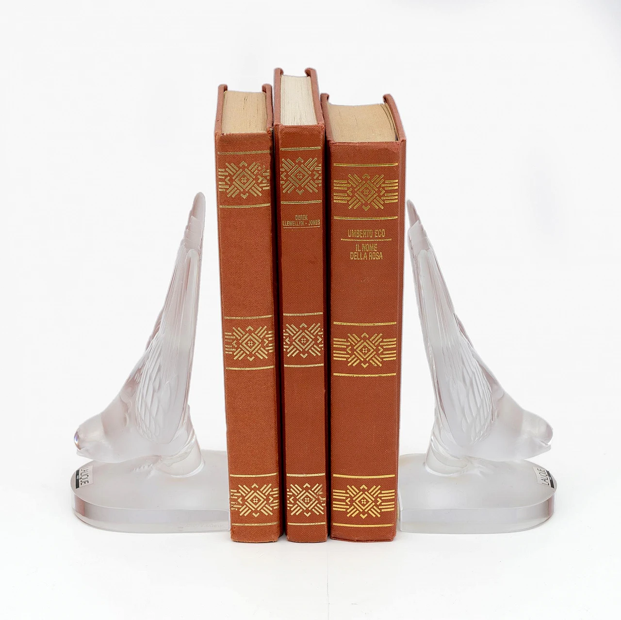 Coppia di reggilibri Rondini in cristallo di Lalique, anni '80 6