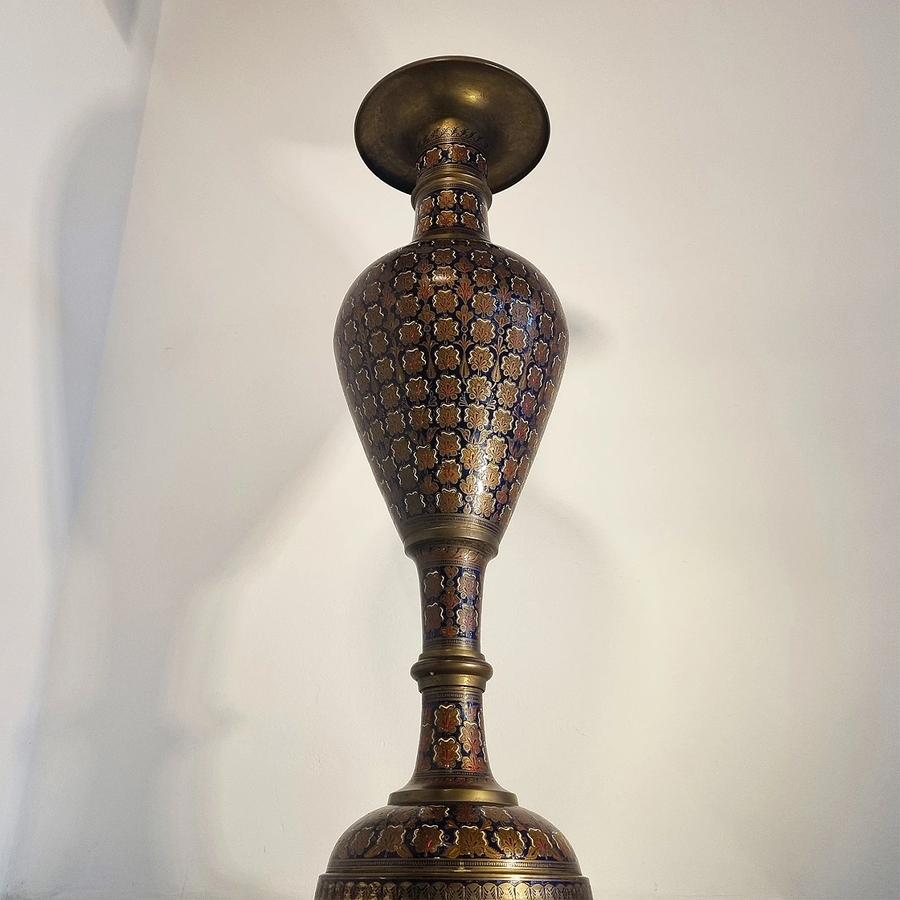 Brass vase with handmade floral decoration, 1980s 1