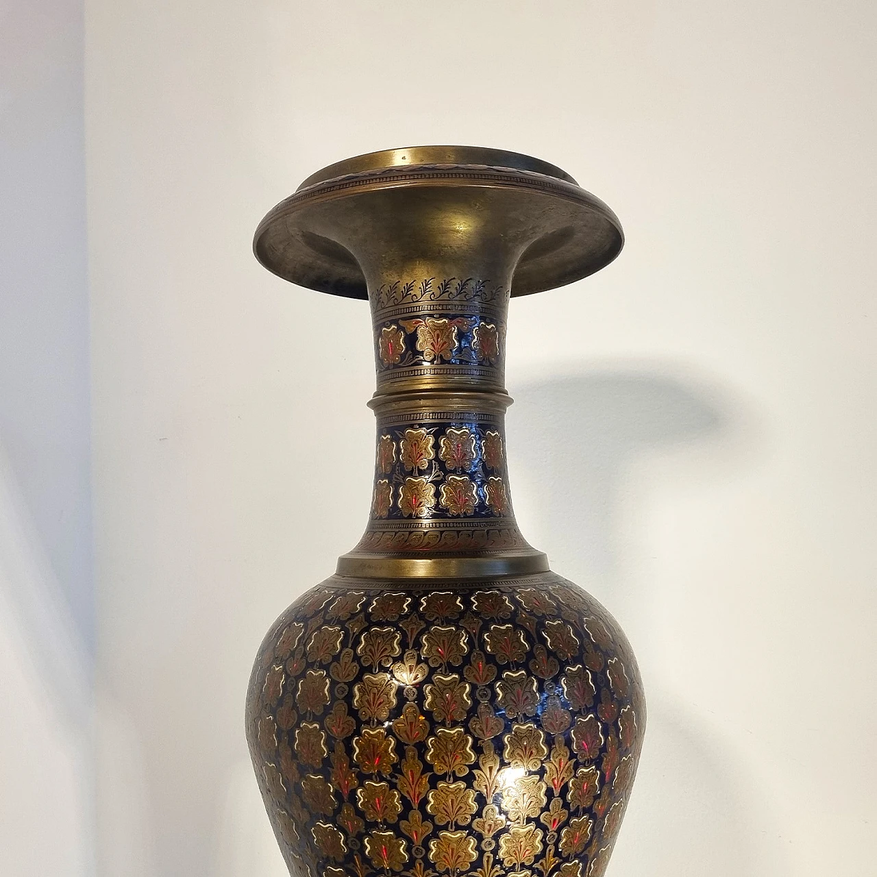 Brass vase with handmade floral decoration, 1980s 2