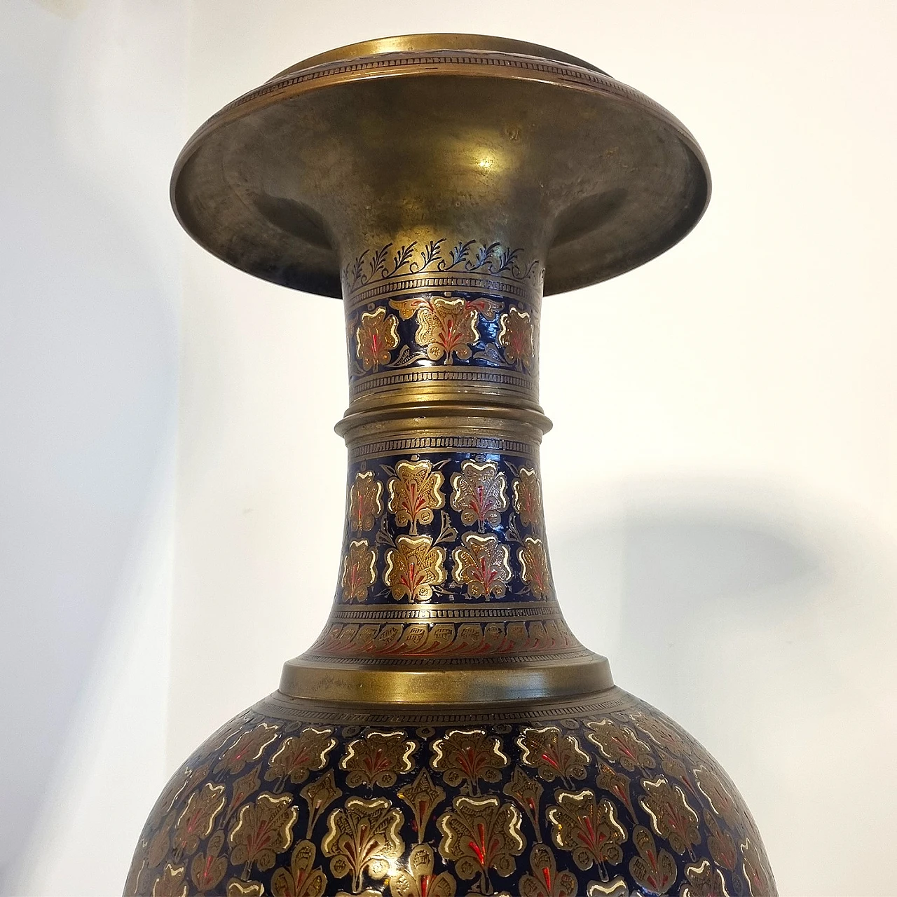 Brass vase with handmade floral decoration, 1980s 4