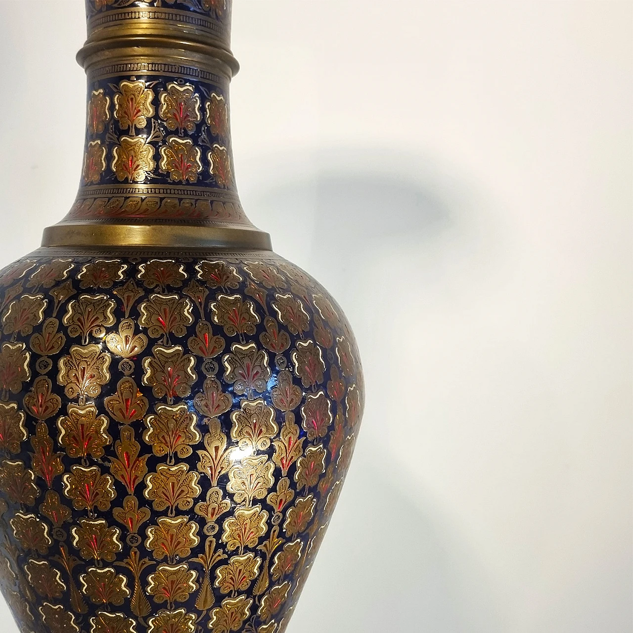 Brass vase with handmade floral decoration, 1980s 5