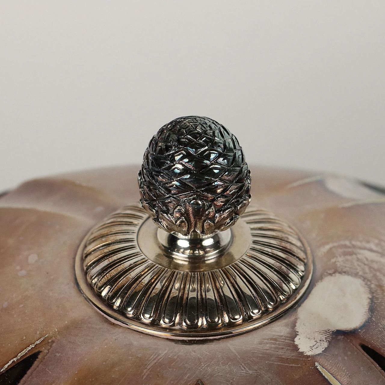 Silver-plated metal legume bowl with pinecone grip by Christofle 5