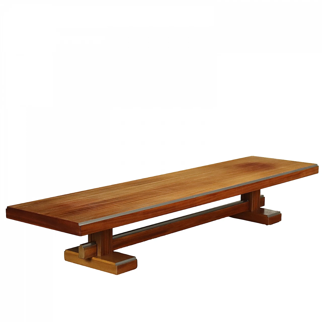 Tavolino in legno impiallacciato noce con profili in alluminio, anni '60 1