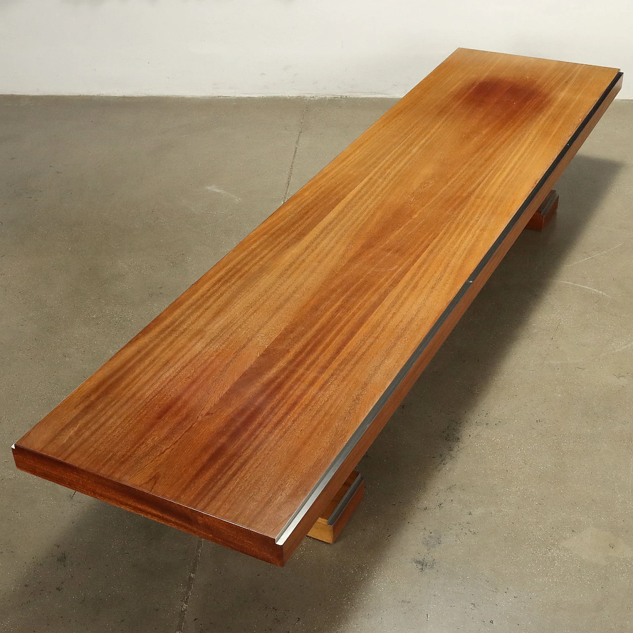 Walnut veneered wood coffee table with aluminium profiles, 1960s 6