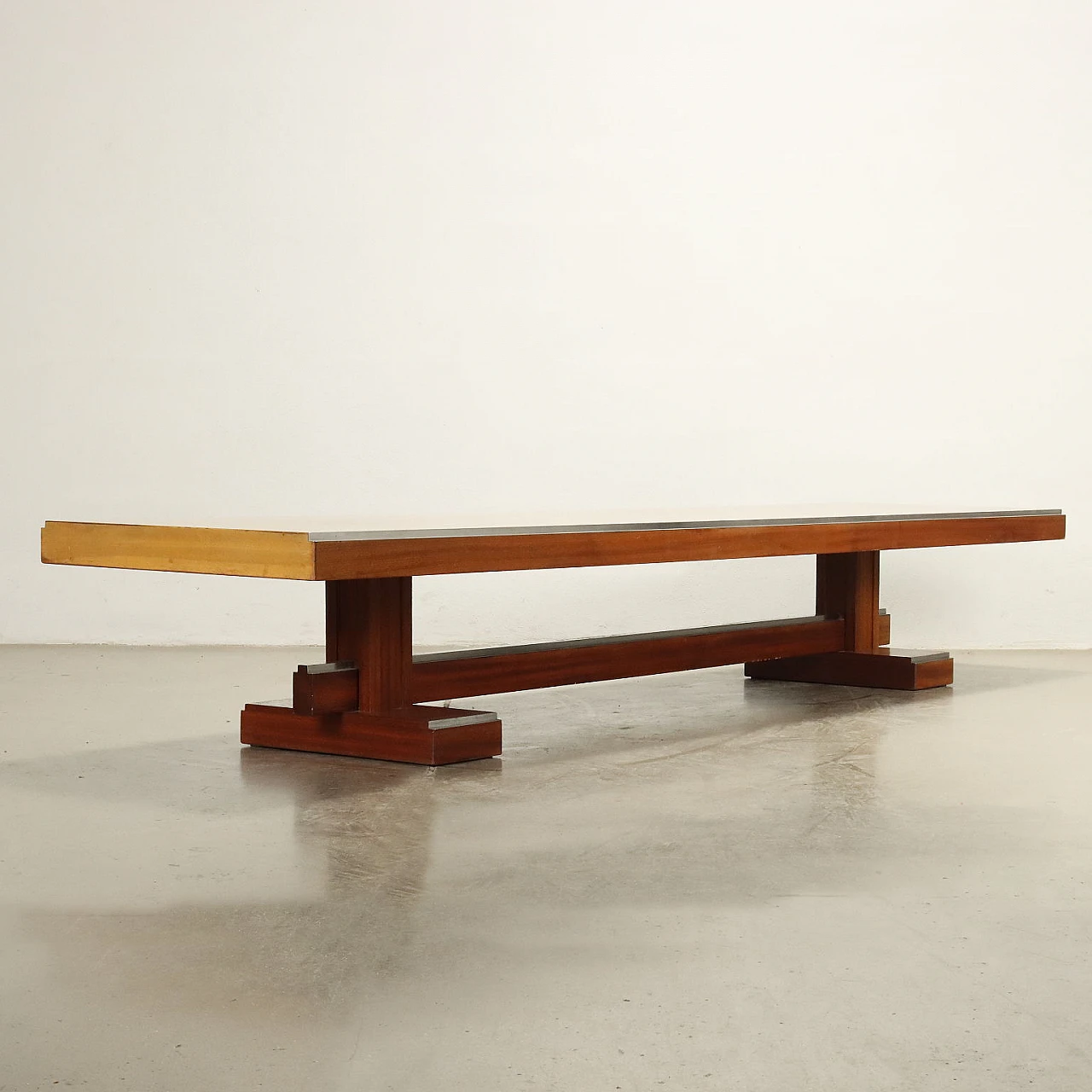 Walnut veneered wood coffee table with aluminium profiles, 1960s 7
