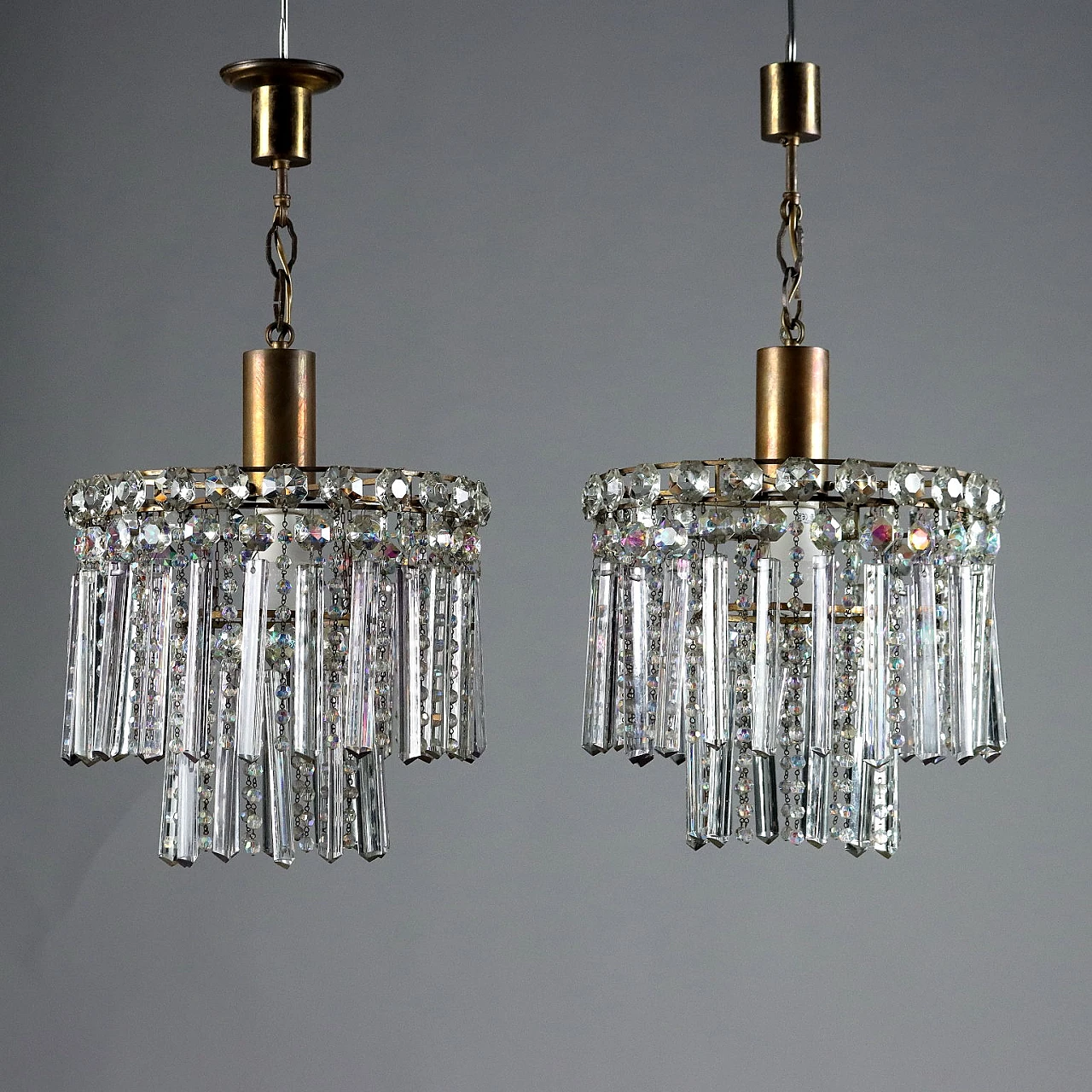 Pair of chandeliers with crystal pendants and glass beads 1