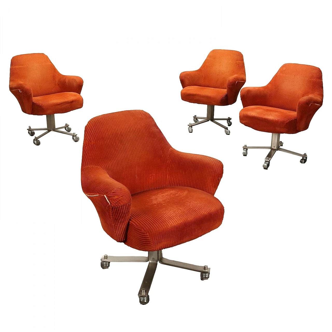 4 Dolly armchairs in velvet by G. Moscatelli for Formanova, 1970s 1