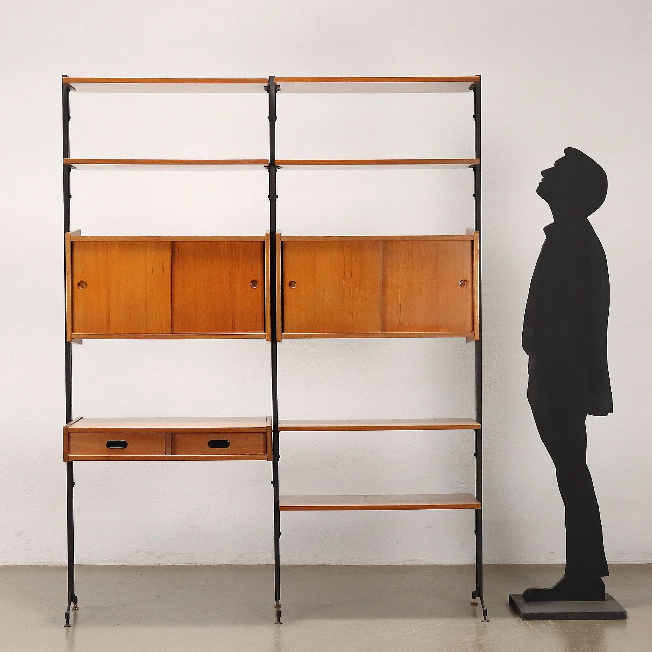 Teak and metal bookcase with storage compartments and shelves, 1960s 2
