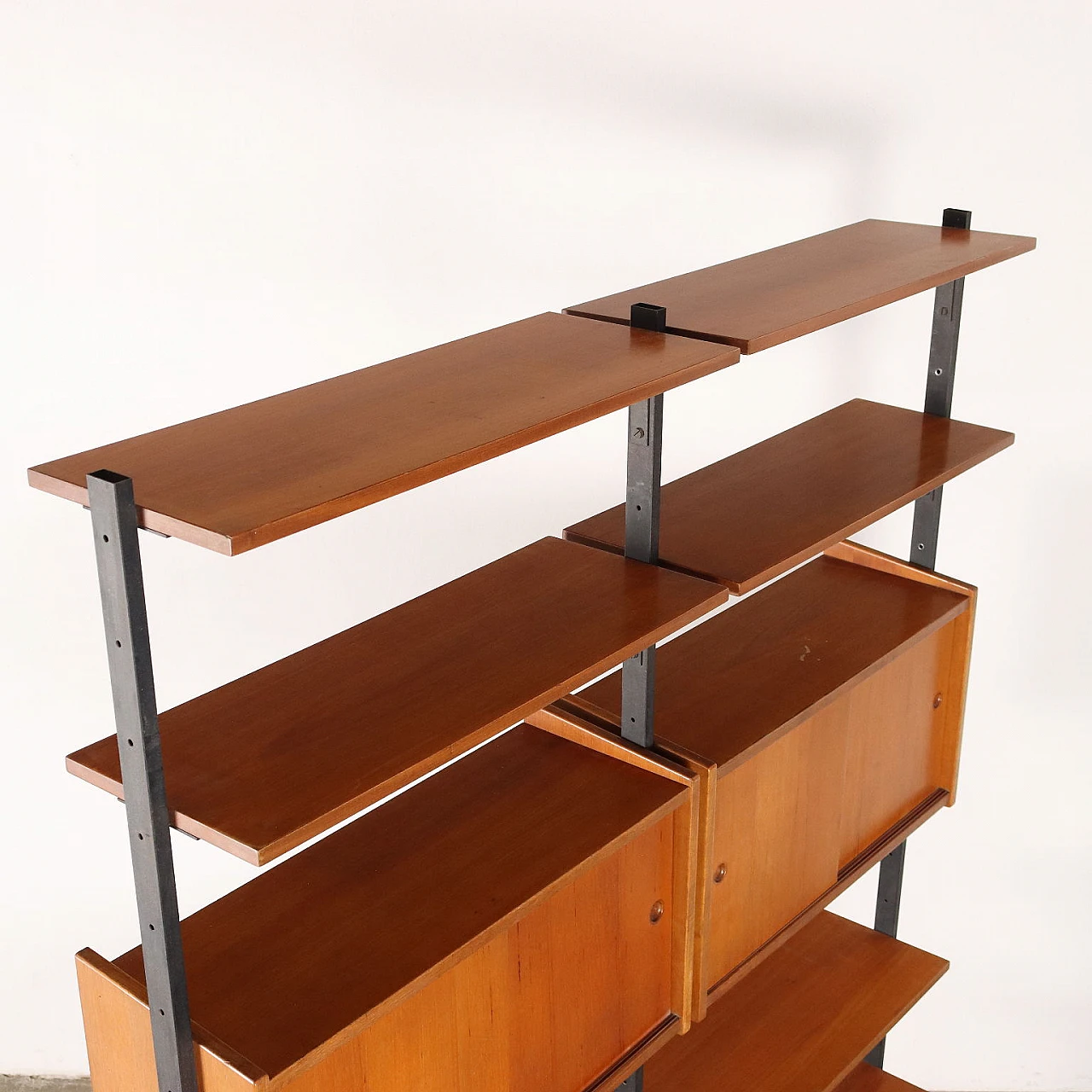 Teak and metal bookcase with storage compartments and shelves, 1960s 10