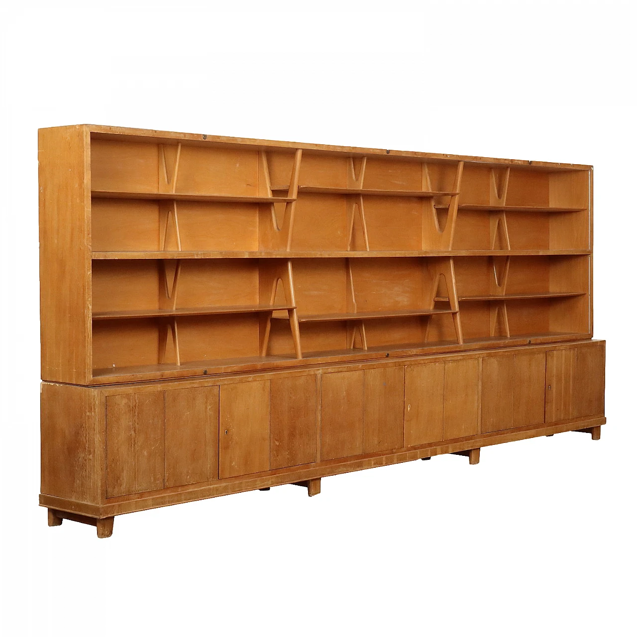 Oak bookcase with shelves and storage compartment, 1950s 1