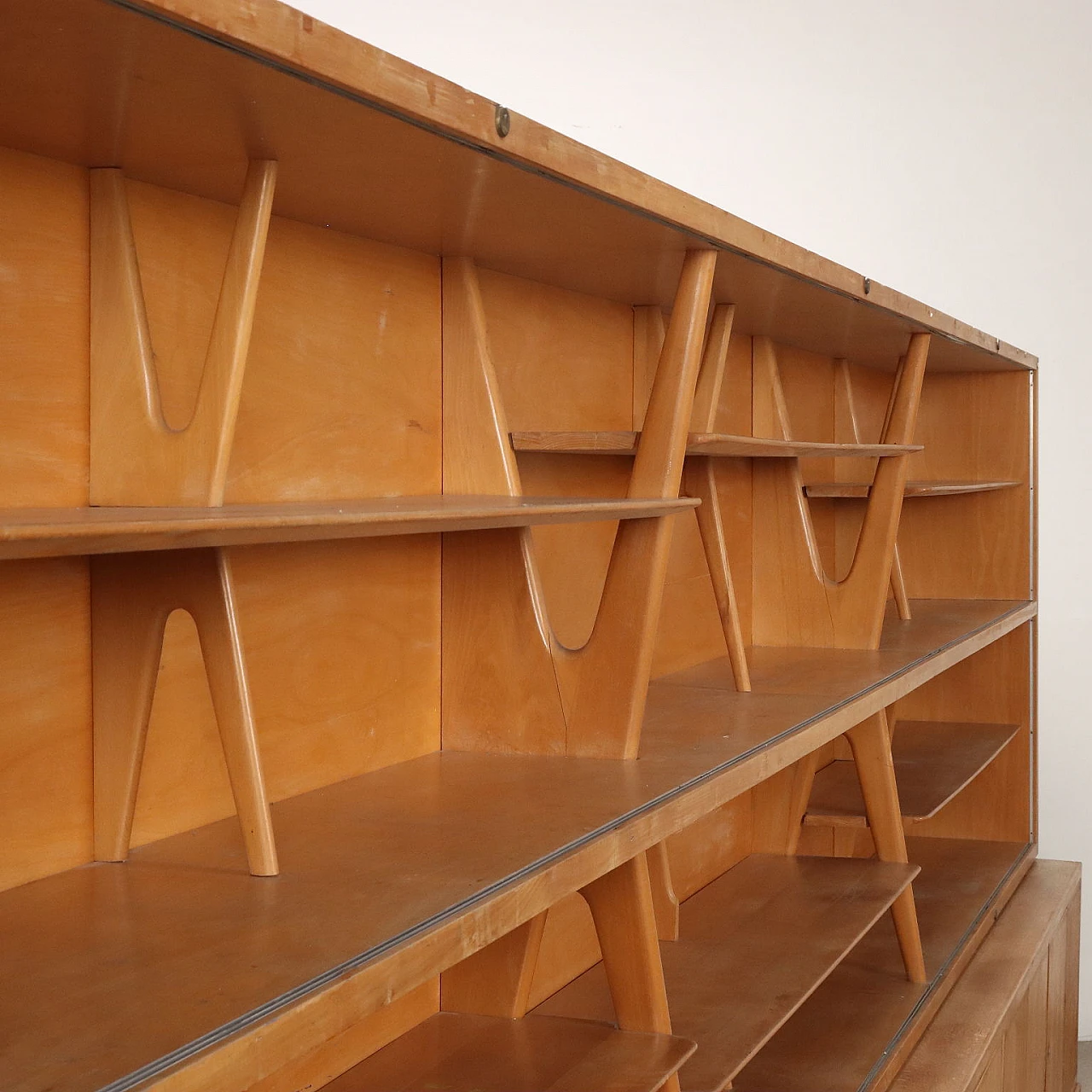 Oak bookcase with shelves and storage compartment, 1950s 6