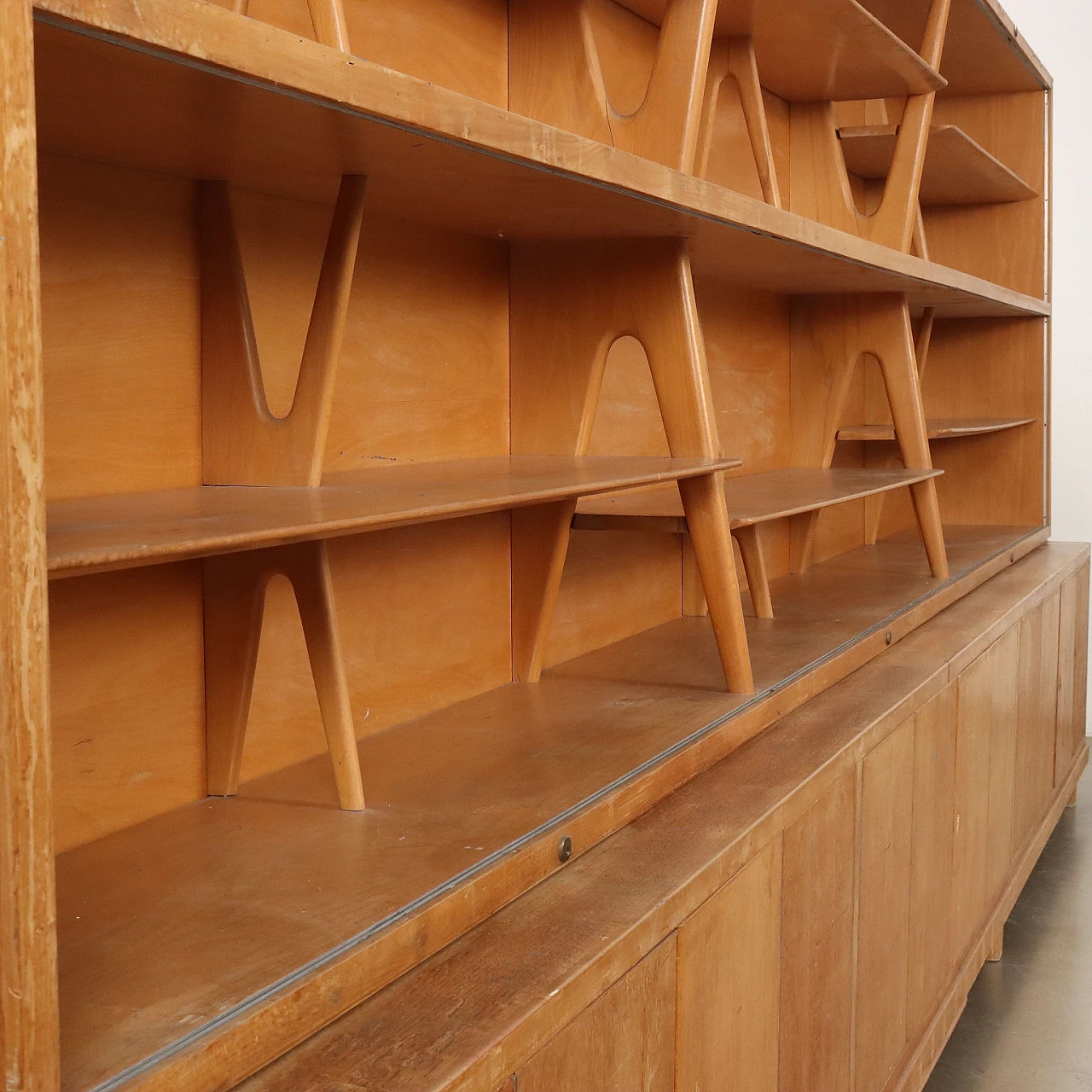 Oak bookcase with shelves and storage compartment, 1950s 7