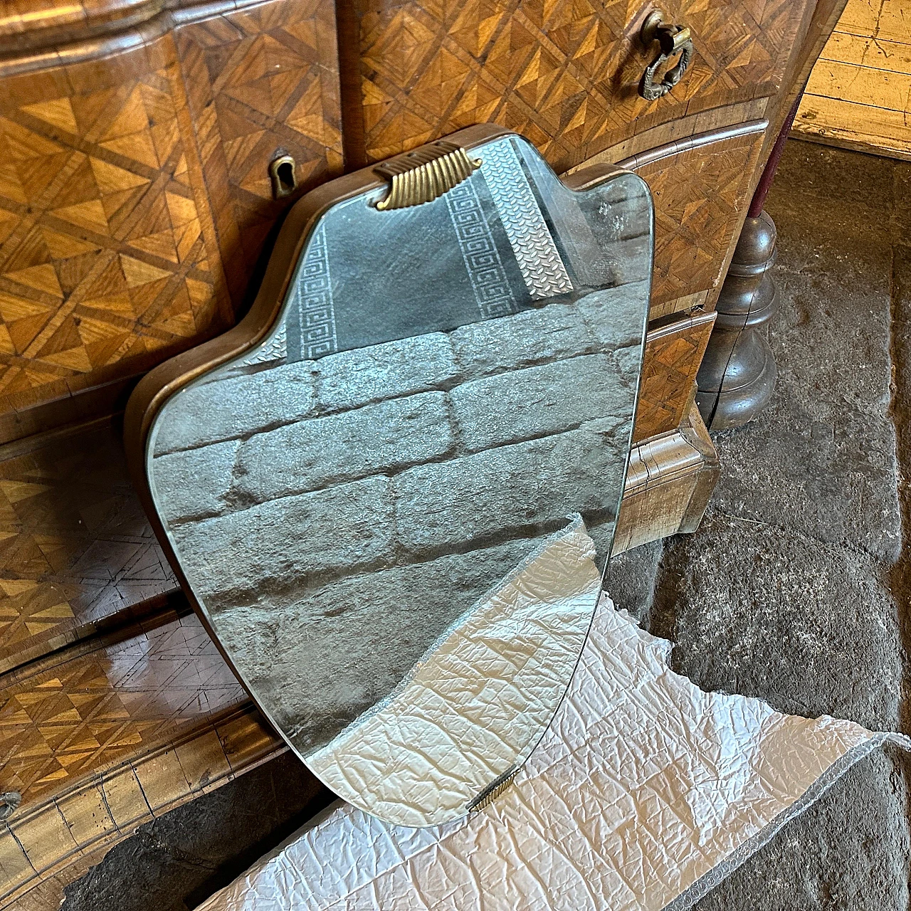Brass wall mirror in the style of Gio Ponti, 1950s 2