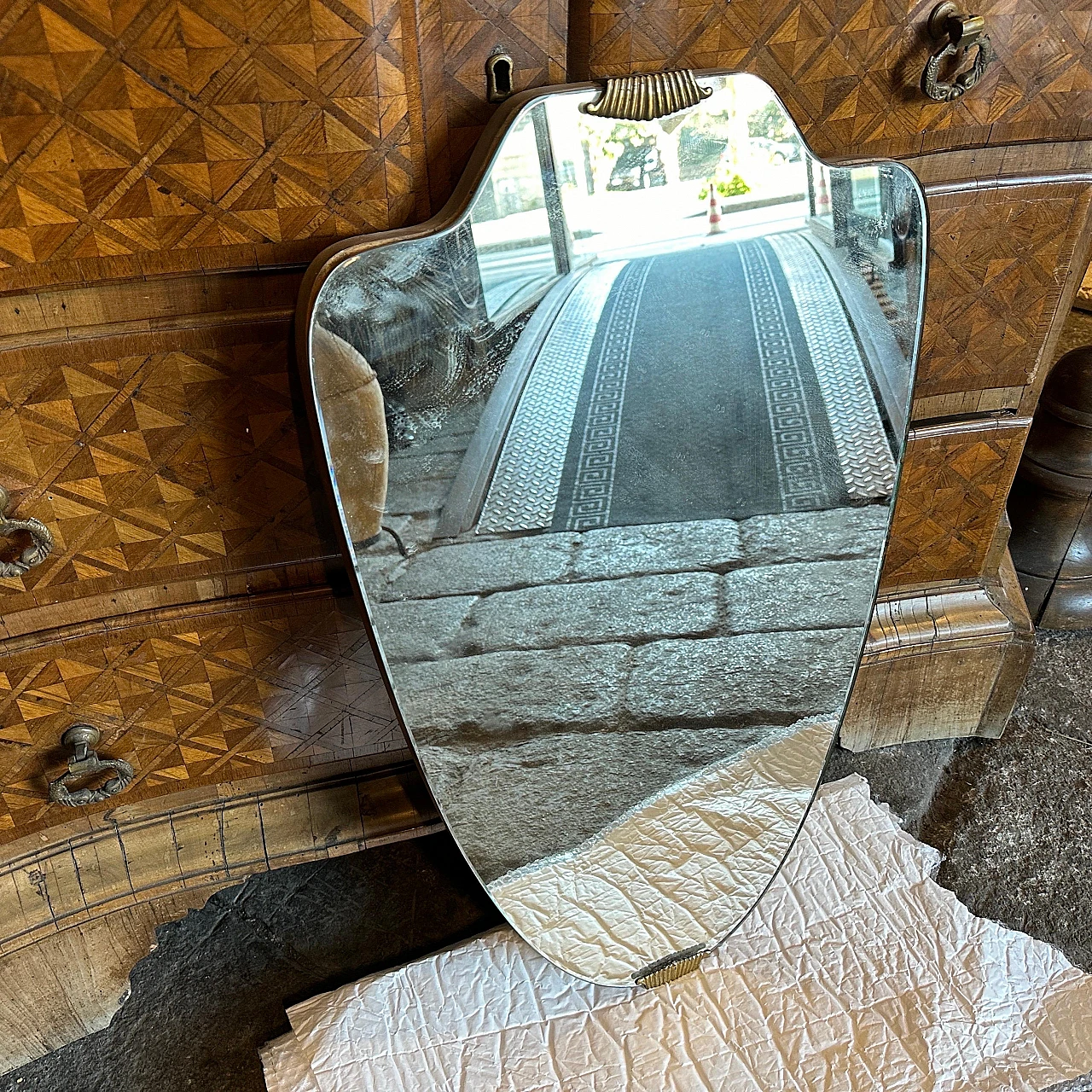 Brass wall mirror in the style of Gio Ponti, 1950s 10