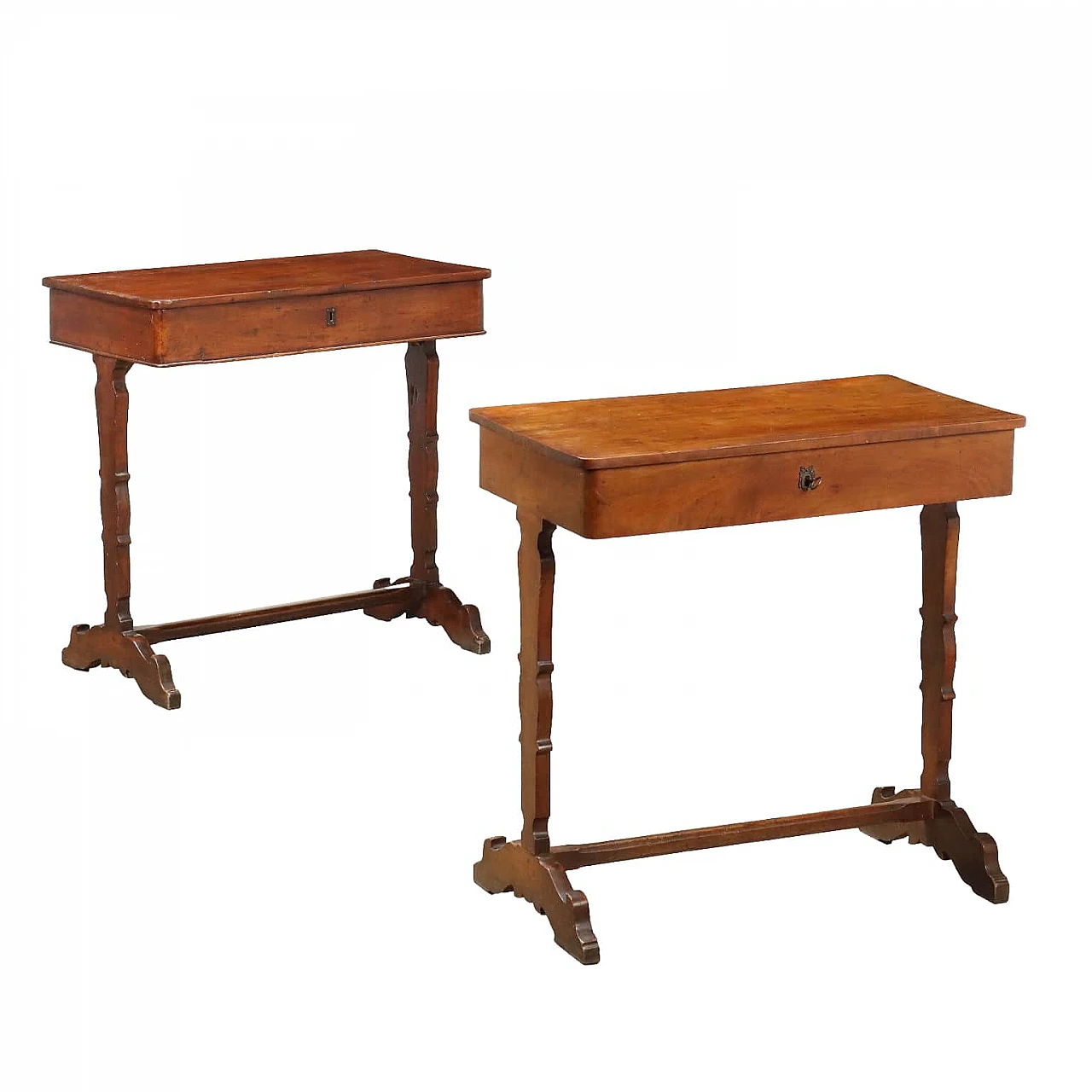 Pair of cherrywood working tables with opening tops, 19th century 1