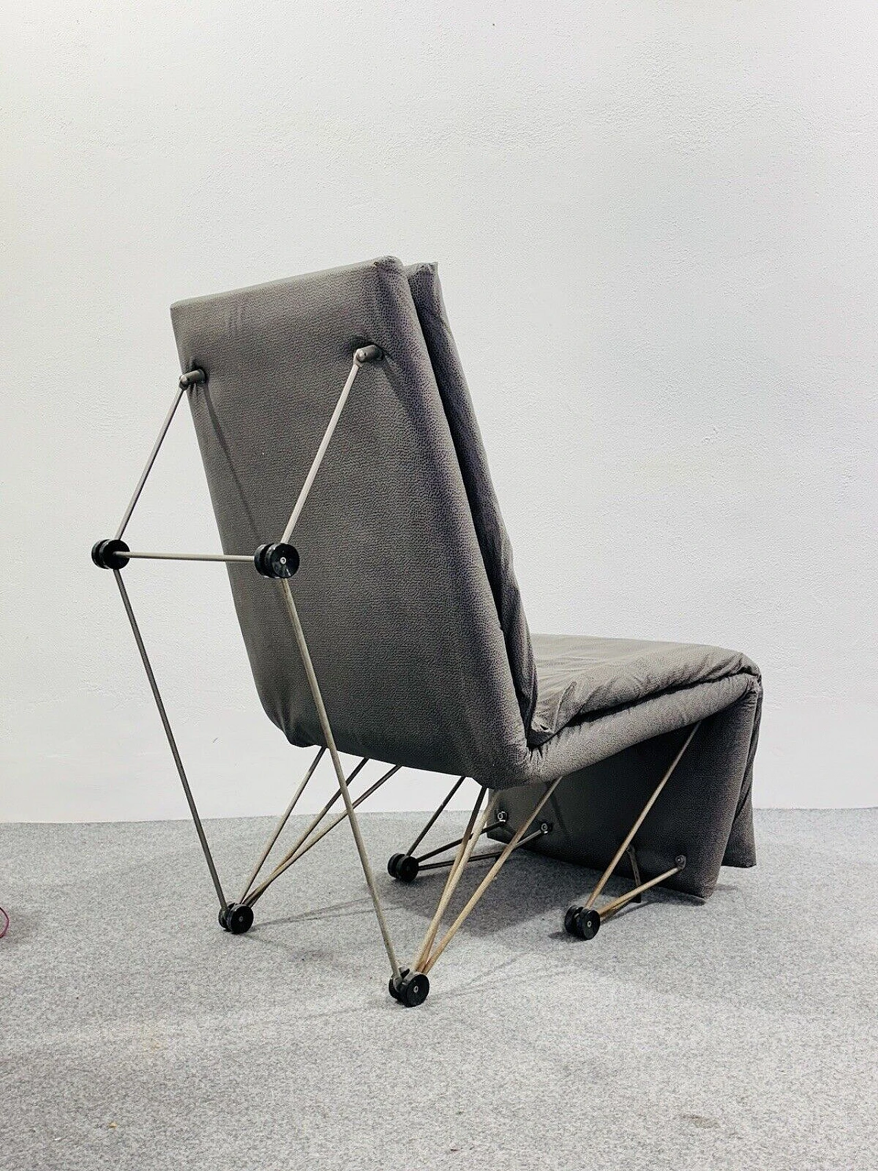 Metal and polka dot fabric reclining armchair, 1980s 3