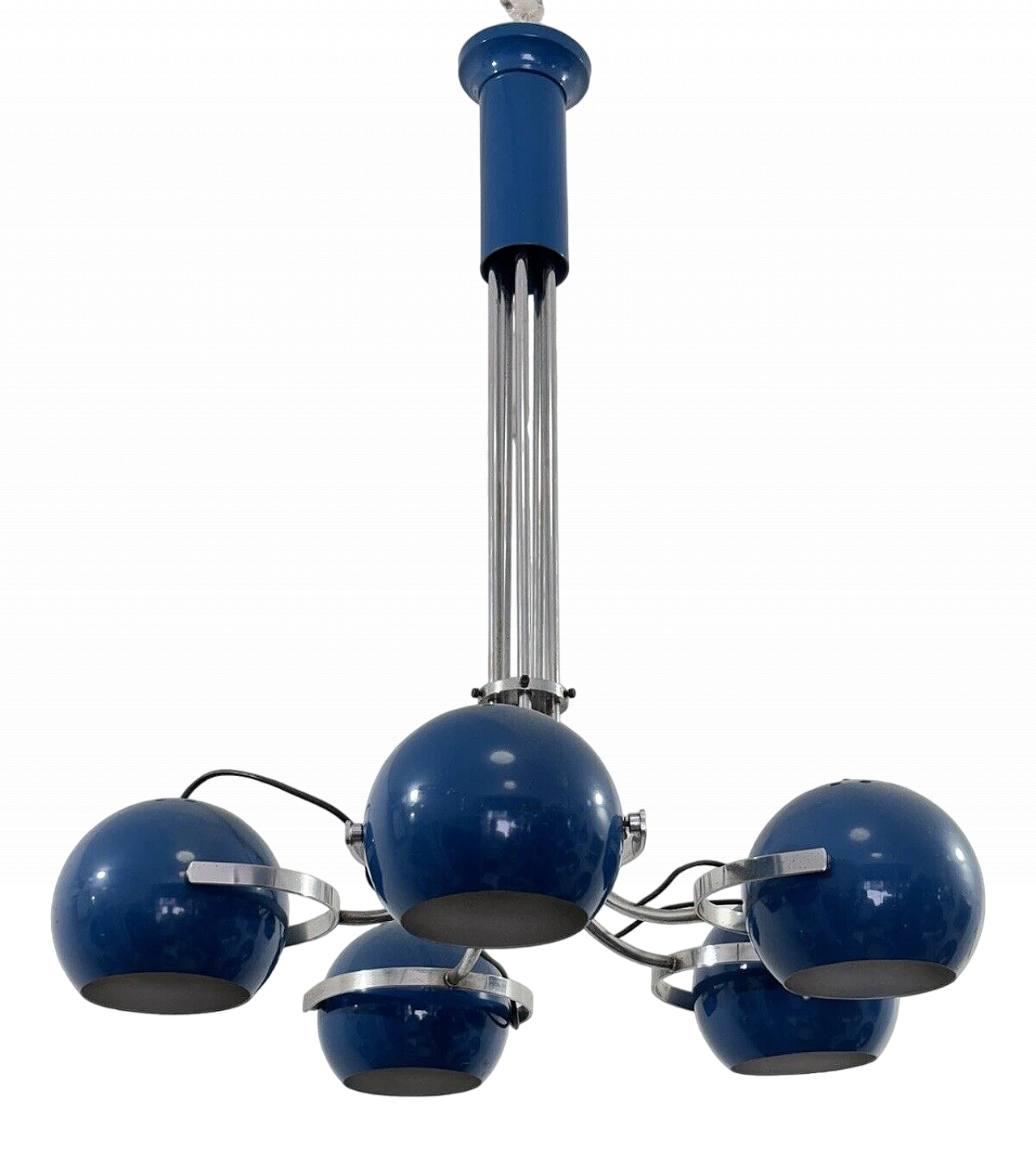 Space Age five-light blue enameled metal chandelier, 1970s 2