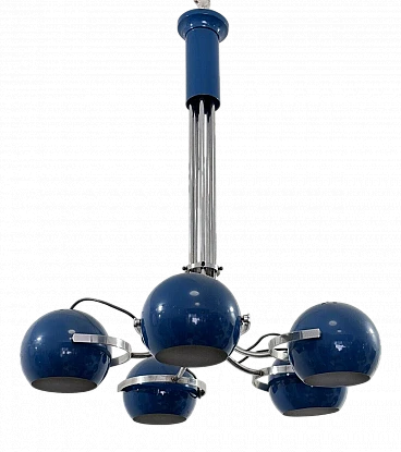 Space Age five-light blue enameled metal chandelier, 1970s