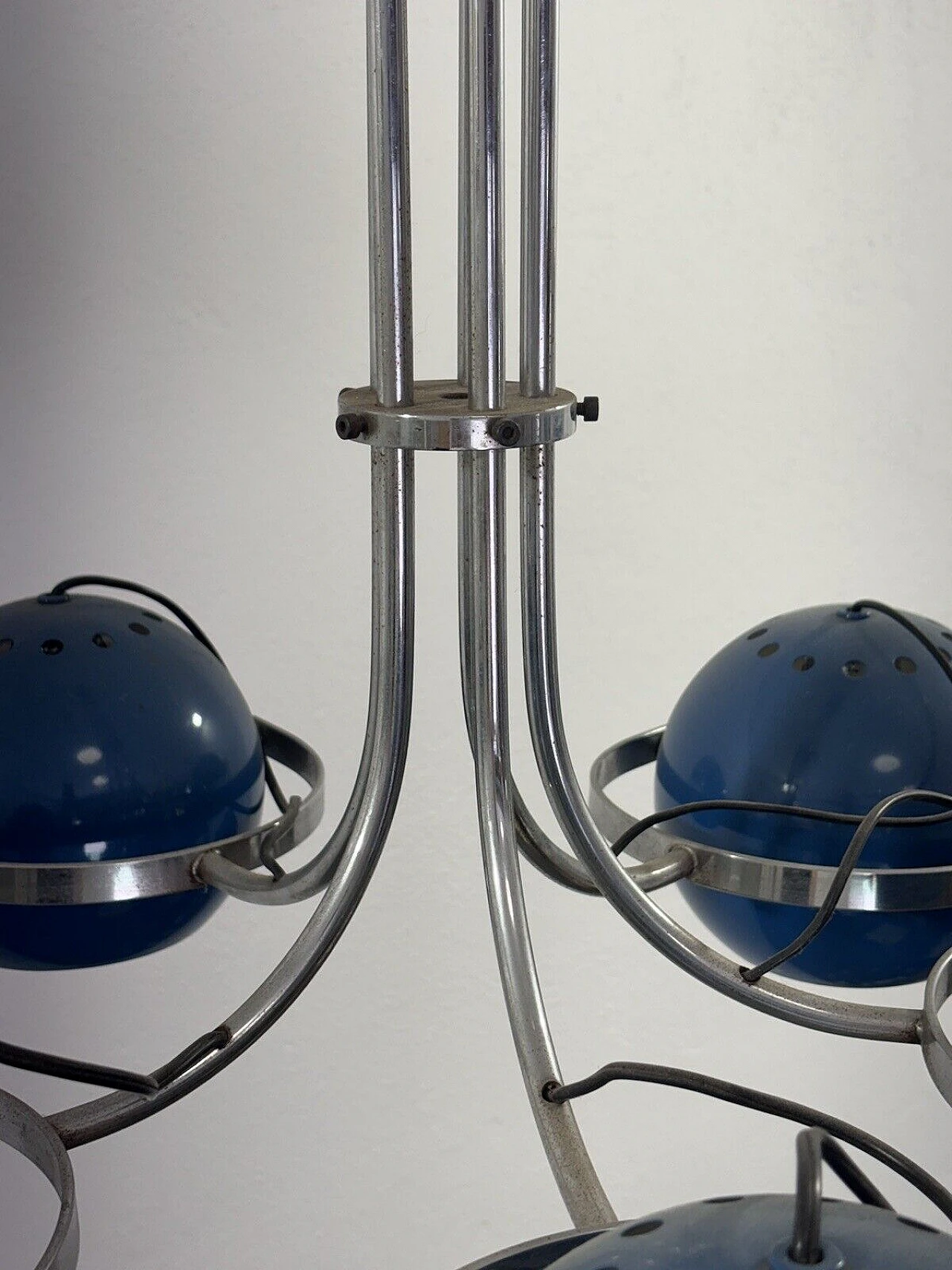Lampadario Space Age a cinque luci in metallo smaltato blu, anni '70 6