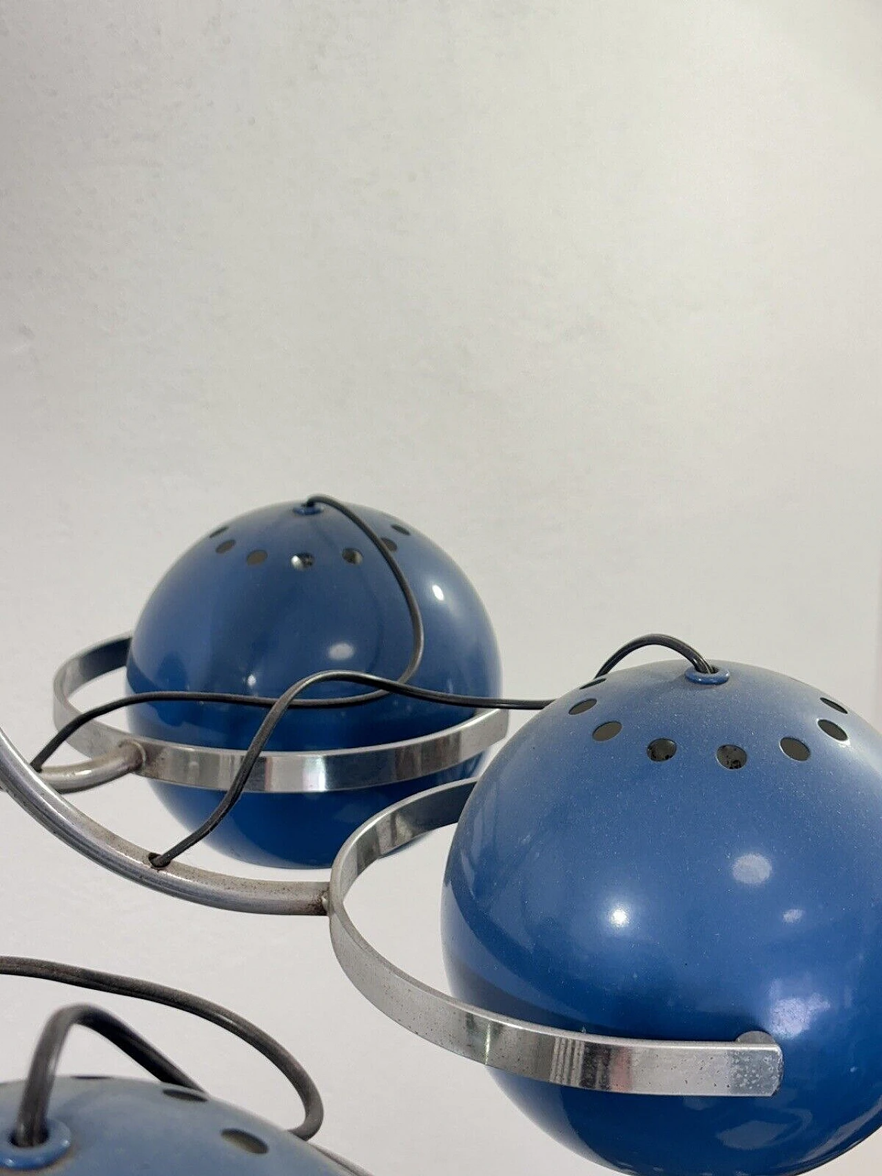 Lampadario Space Age a cinque luci in metallo smaltato blu, anni '70 7