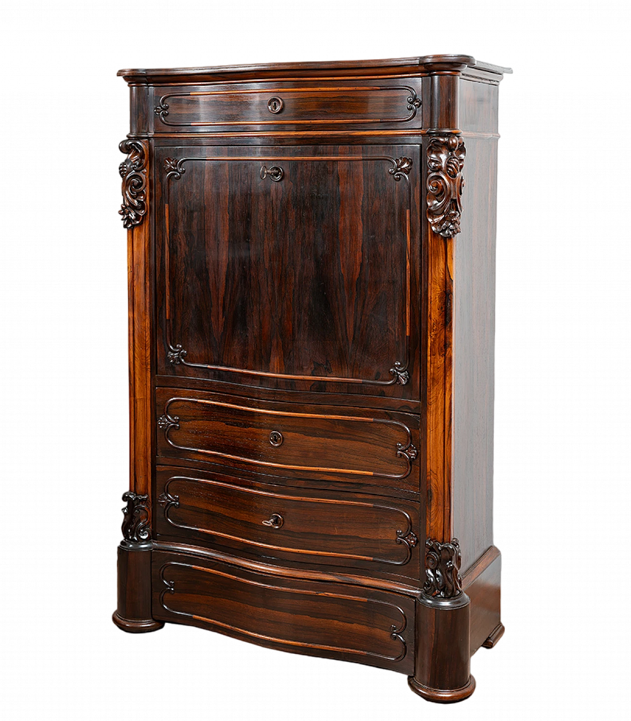 Louis Philippe secretaire in exotic wood and maple, 19th century 7