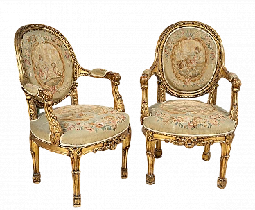 Pair of wooden Napoleon III armchairs, 19th century