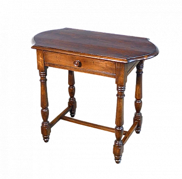 Charles X solid poplar coffee table with drawer, 19th century