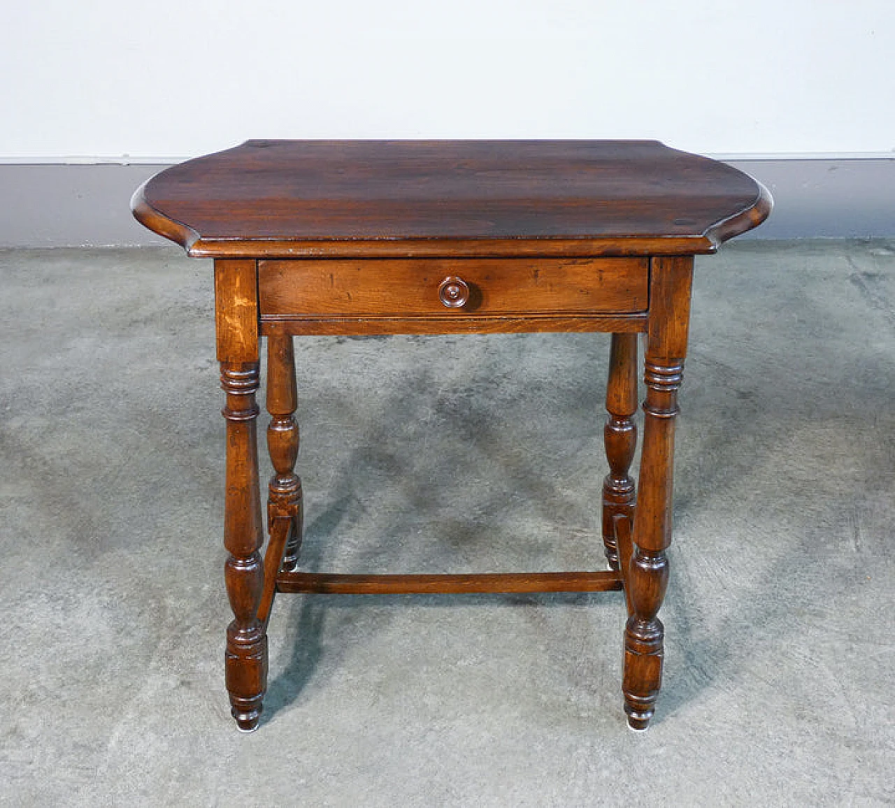 Charles X solid poplar coffee table with drawer, 19th century 3