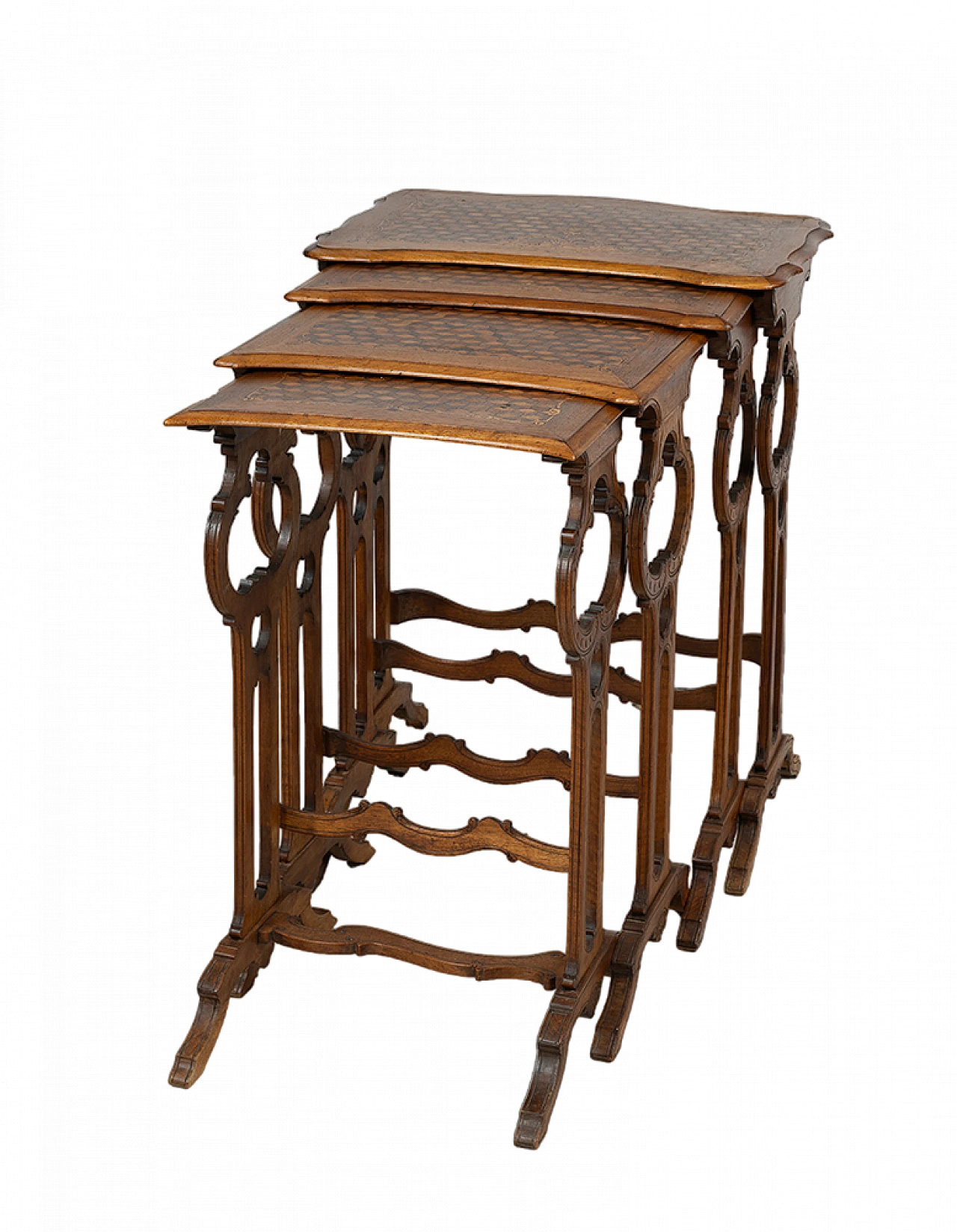 4 Napoleon III walnut side tables with geometric inlays, 19th century 8