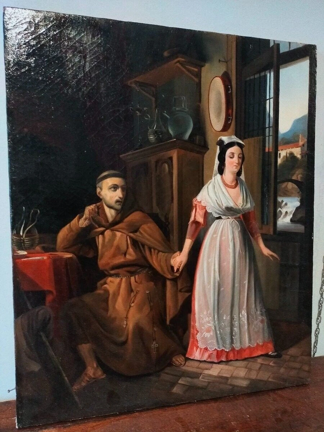 Interior with gallant scene, oil painting on canvas, 19th century 1