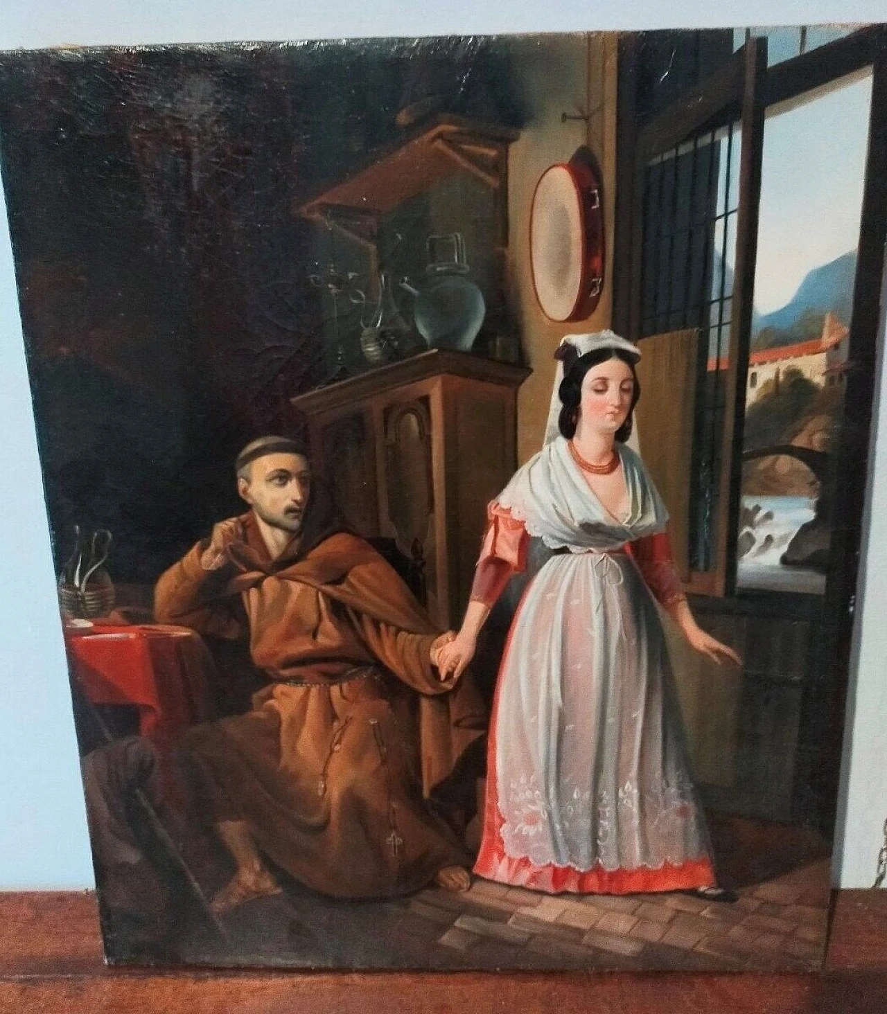 Interior with gallant scene, oil painting on canvas, 19th century 2