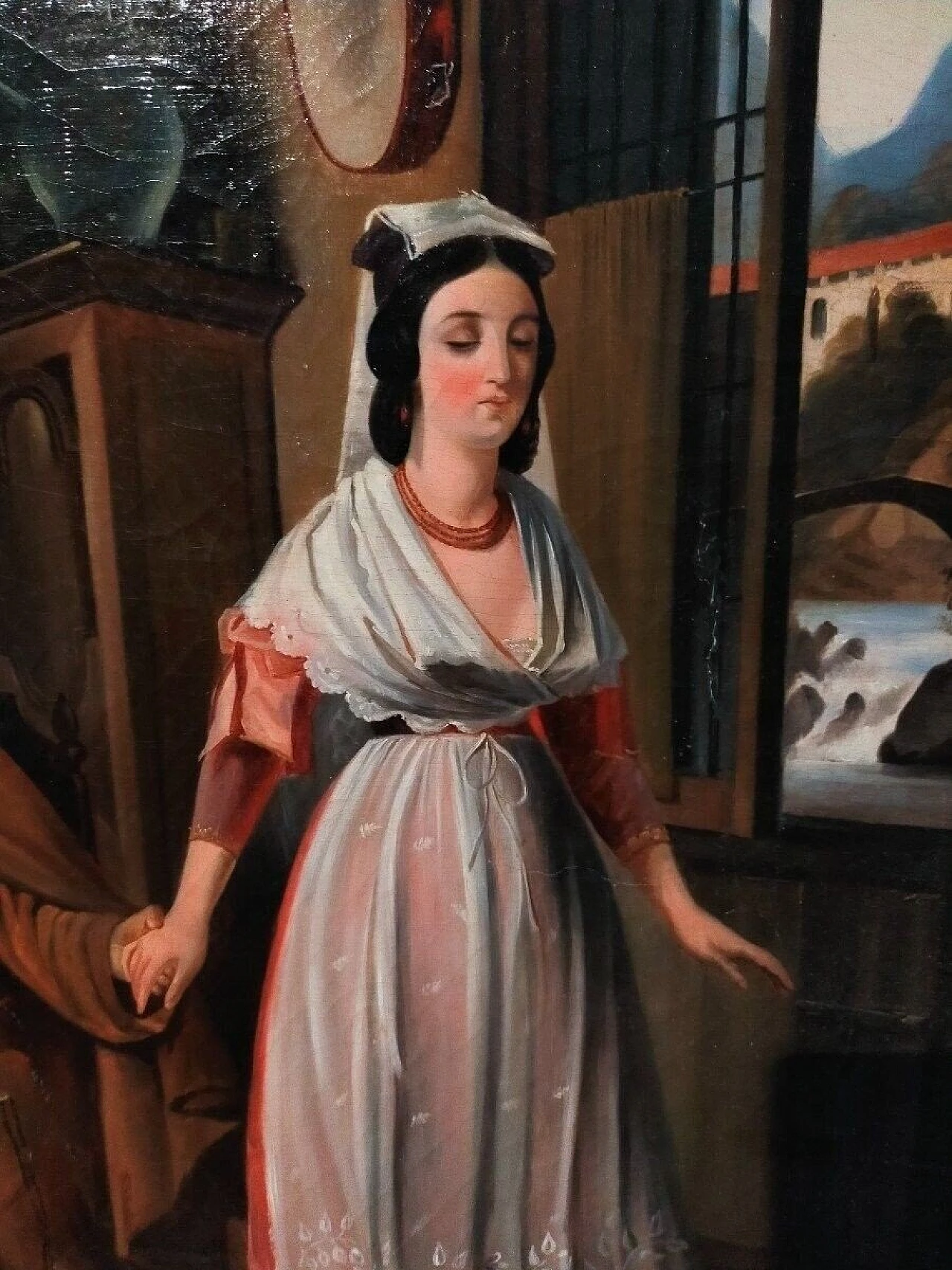 Interior with gallant scene, oil painting on canvas, 19th century 4