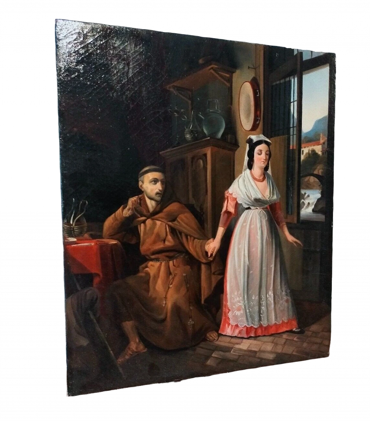 Interior with gallant scene, oil painting on canvas, 19th century 10