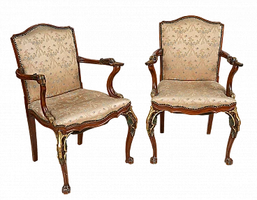 Pair of Napoleon III armchairs in mahogany and fabric, 19th century