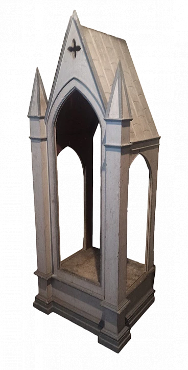 Neo-Gothic painted wood tabernacle confessional showcase, 19th century