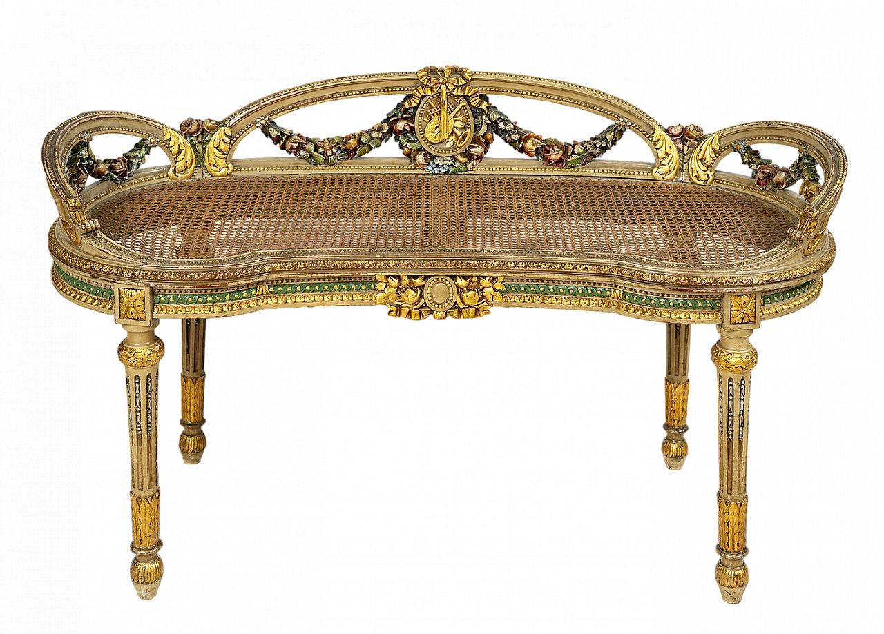 Napoleon III bench in gilded and painted wood, early 20th century 7