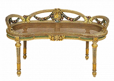 Napoleon III bench in gilded and painted wood, early 20th century