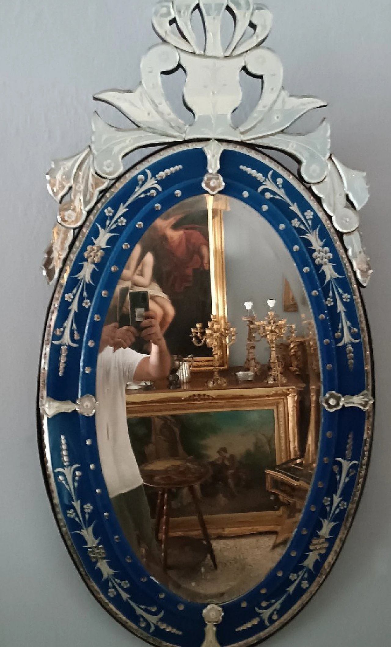 Specchio da parete ovale in vetro di Murano, anni '50 1