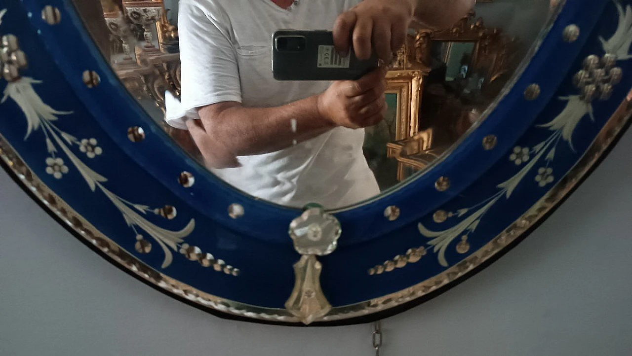 Specchio da parete ovale in vetro di Murano, anni '50 3