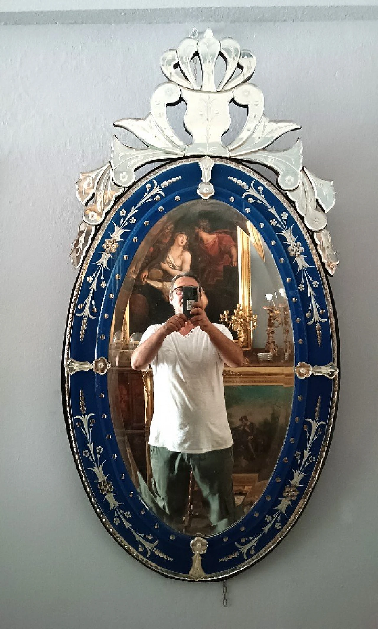 Specchio da parete ovale in vetro di Murano, anni '50 8