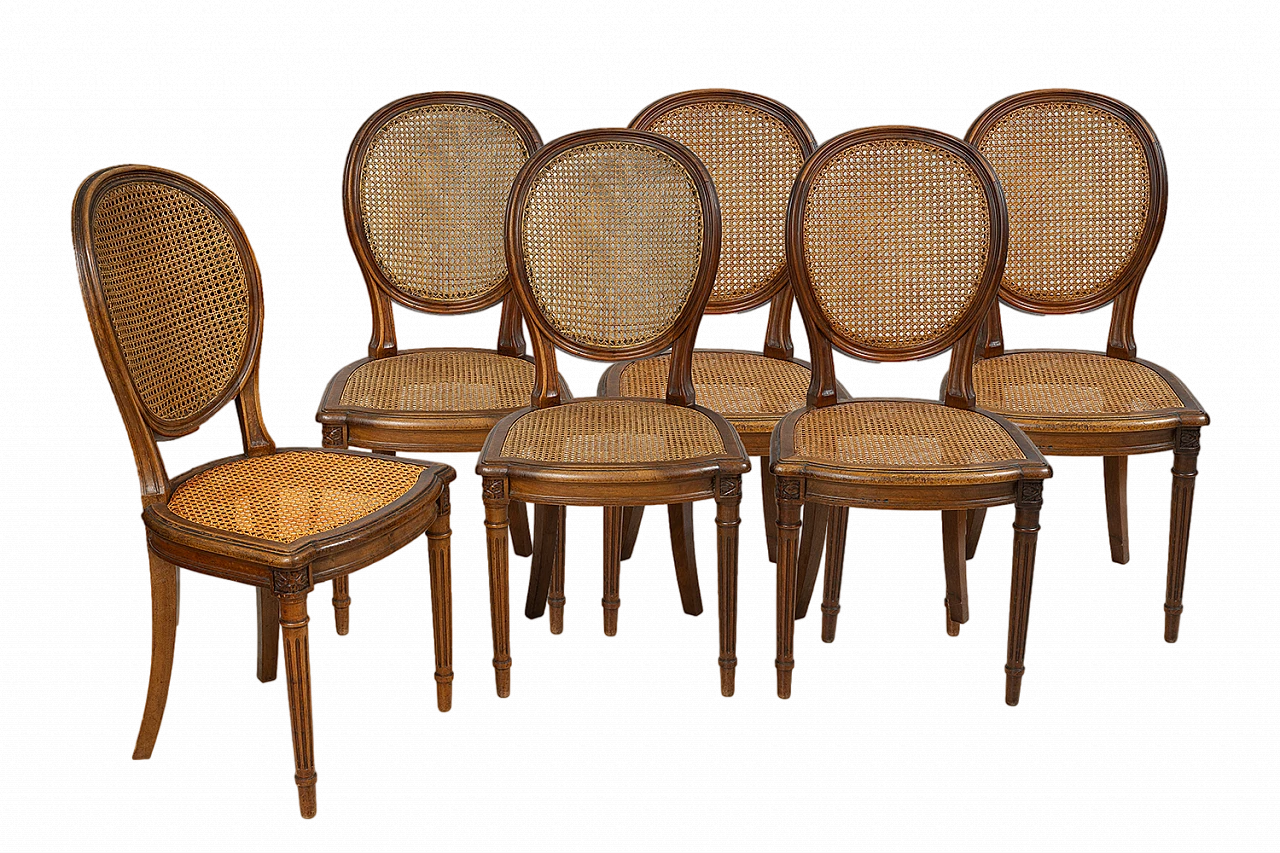 6 Sedie a medaglione Napoleone III in massello di noce, '800 5