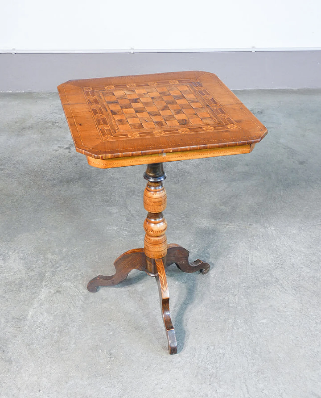 Louis Philippe side table with inlaid chessboard top, 19th century 1