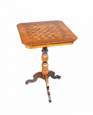 Tavolino Luigi Filippo con piano intarsiato a scacchiera, '800