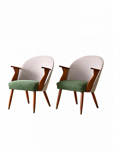 Pair of Scandinavian wooden armchairs with armrests, 1960s