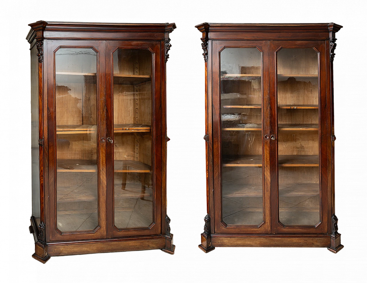 Coppia di Librerie in mogano e pioppo con ante in vetro, '800 6