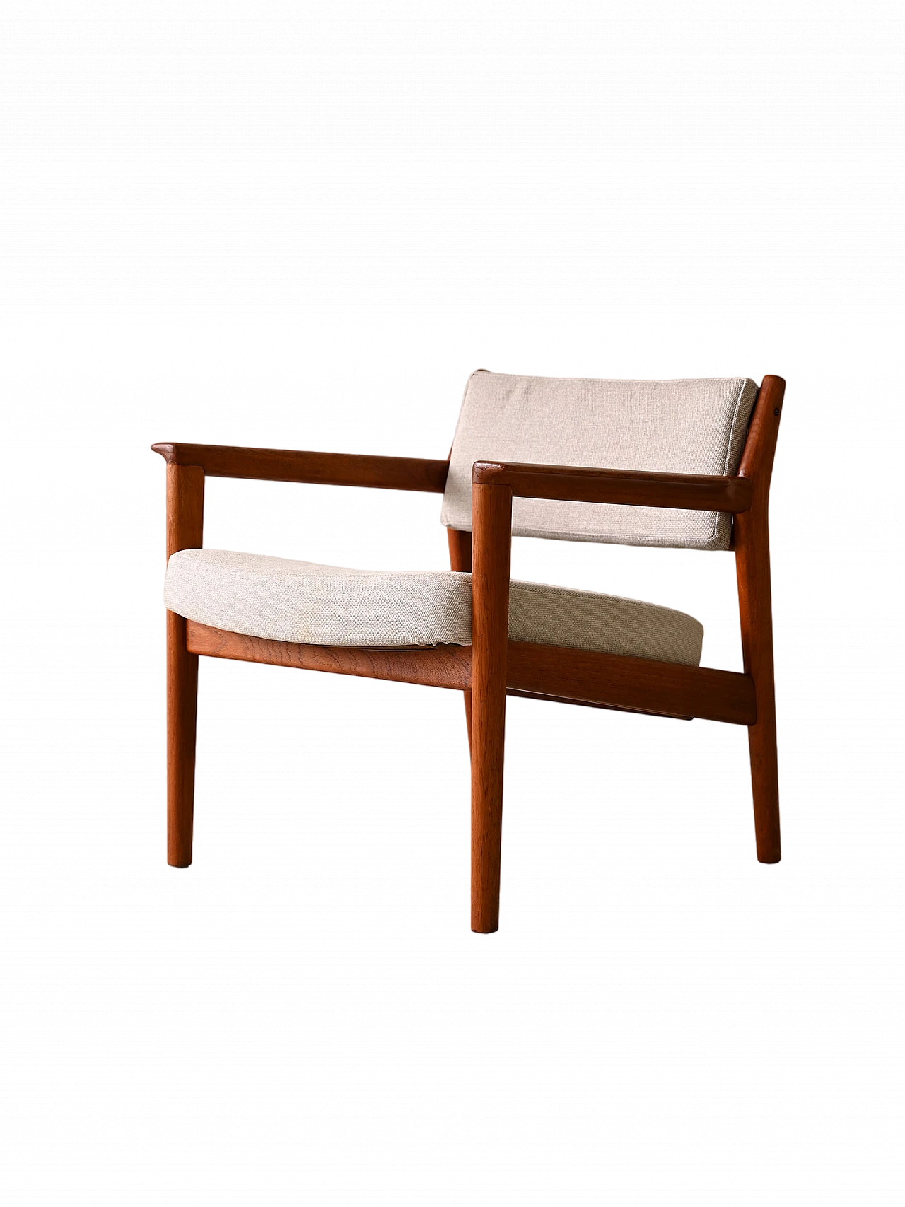 Teak armchair with padded seat and white fabric, 1960s 10