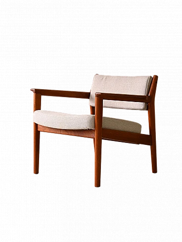 Teak armchair with padded seat and white fabric, 1960s